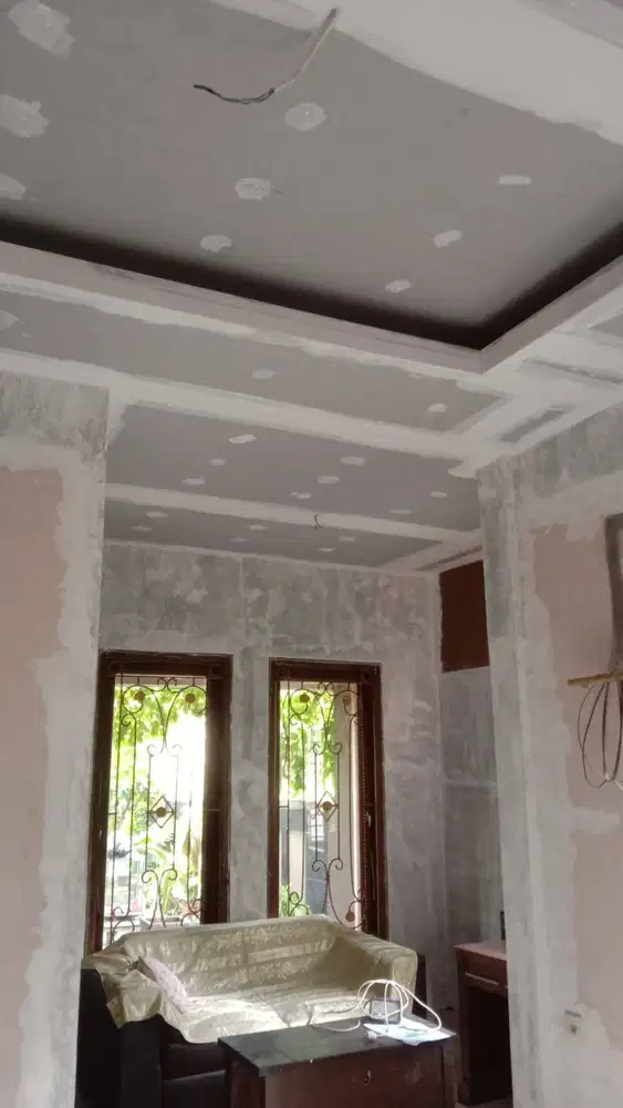 GYPSUM Pasang Sekat Partisi PLAFON Gypsum + Kusen Aluminium Alumunium