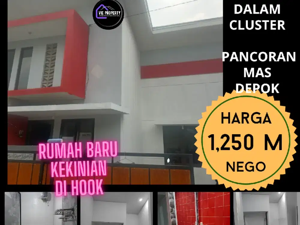 2 Menit ke tol. Dijual Rumah seperti baru bergaya kekinian dalam cluster di Pancoran Mas Depok