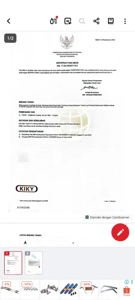 Dijual Tanah Kebun hanya 300 meter dar Jalan besar A Yani