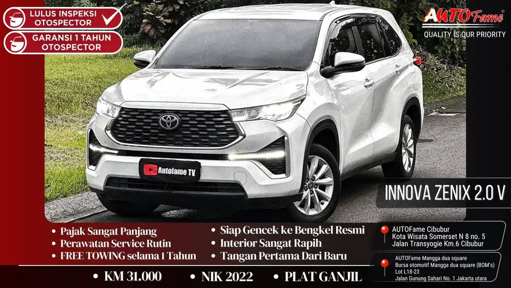 Toyota Innova Zenix 2.0 V CVT AT White On Brown NIK 2022 Akhir