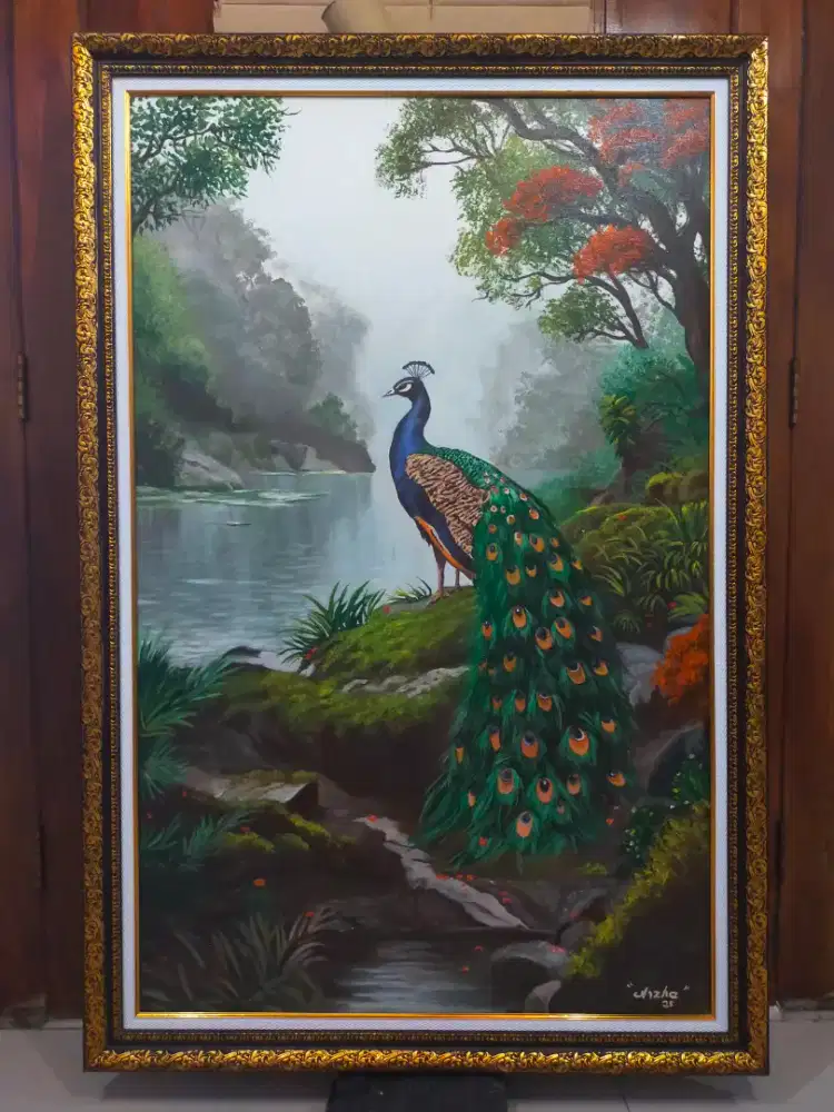 Lukisan burung merak ukuran 150×100 cm