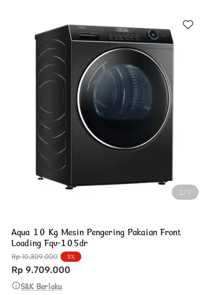Aqua 10 Kg Mesin Cuci Pengering Pakaian Front Loading Fqv-105dr