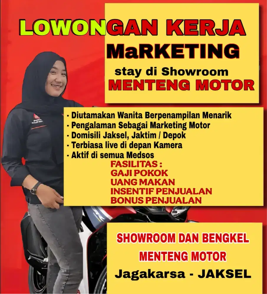LOWONGAN MARKETING SHOWROOM MENTENG MOTOR