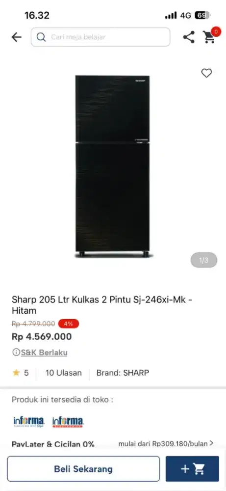KULKAS SHARP 2 PINTU SJ-246XI-MK 205LTR