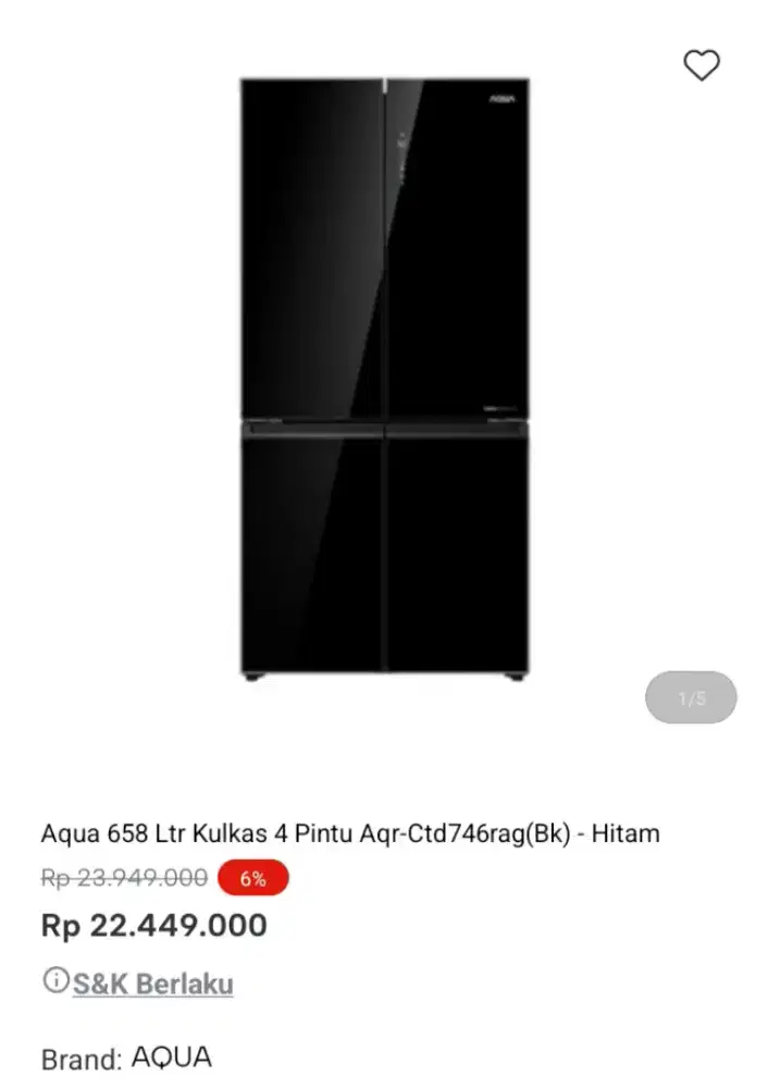 PROMO KREDIT AQUA 658 LTR KULKAS 4 PINTU SBS