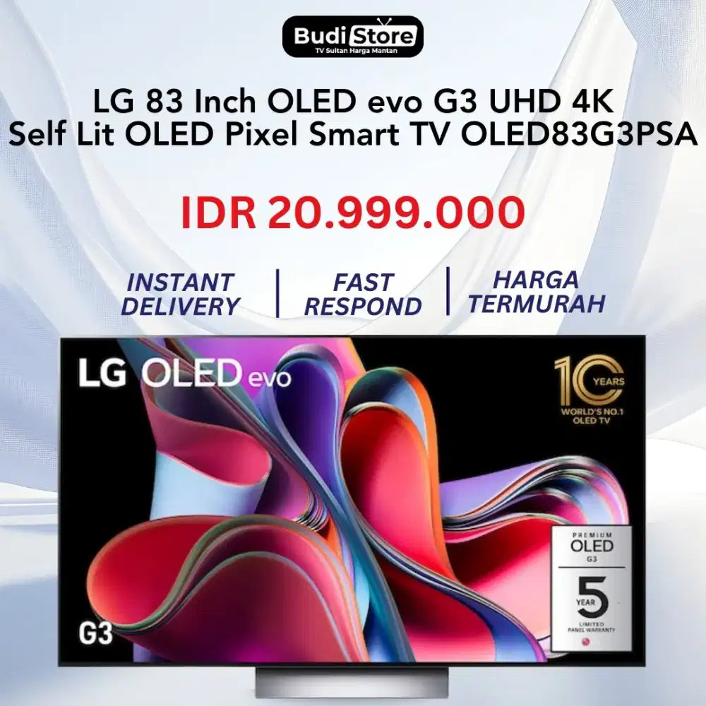 LG 83 Inch OLED evo G3 UHD 4K
Self Lit OLED Pixel Smart TV OLED83G3PSA