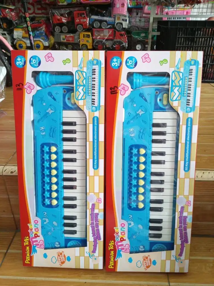 mainan anak piano set mic baterai