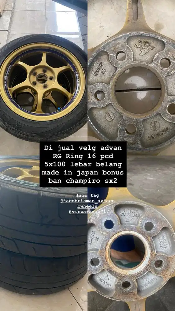 Velg advan RG ring 16 pcd 5x100 lebar belang made in japan