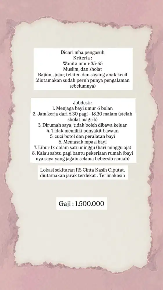 Dicari Pengasuh Bayi