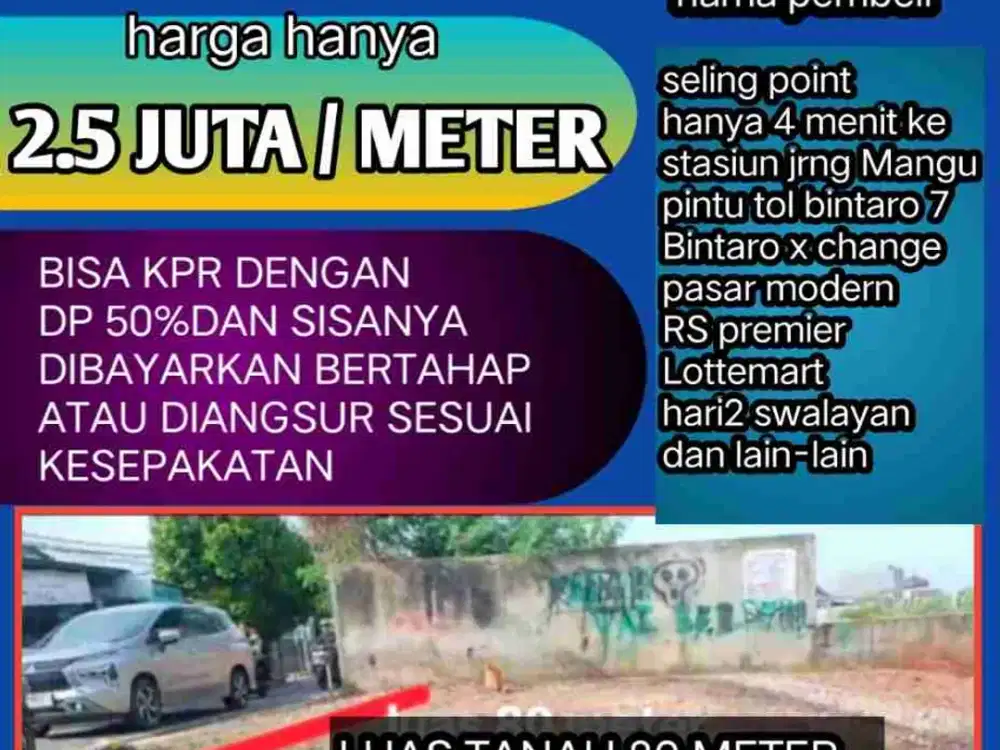 MILIKI RUMAH PETAKAN DAN KAVLING MURAH PINGGIR JALAN DEKAT STASIUN DAN GERBANG TOL BINTARO SEKTOR 7