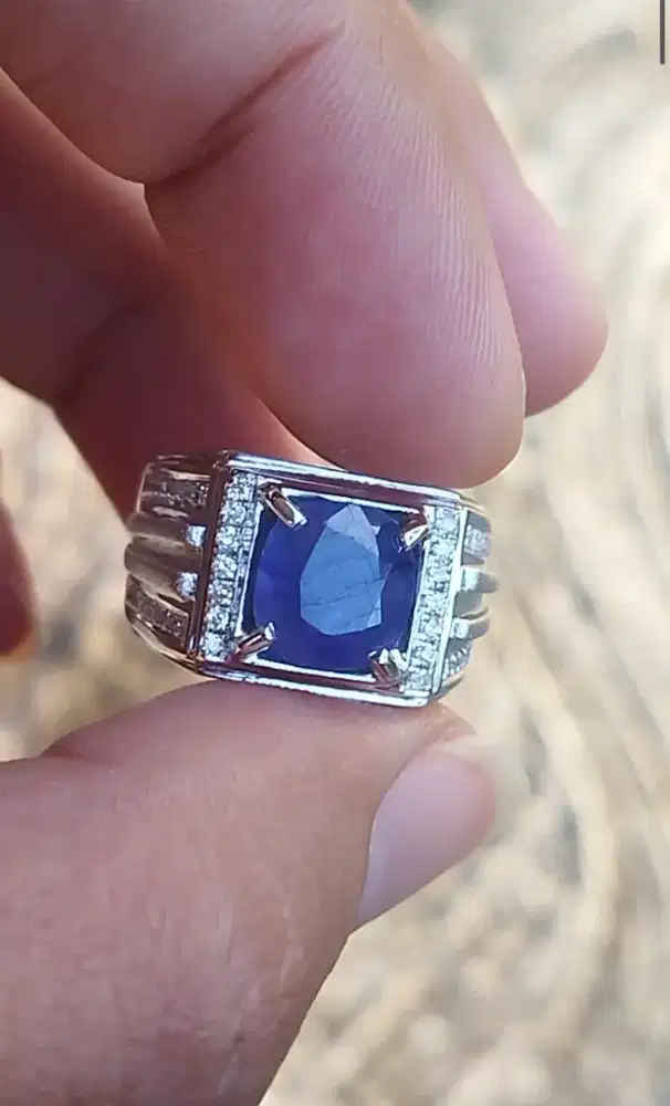 Cincin berlian dengan permata shapire ring perak original