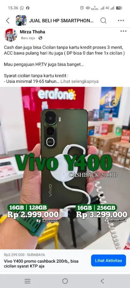 Vivo Y400,, promo cashback,, bisa cicilan syarat KTP aja