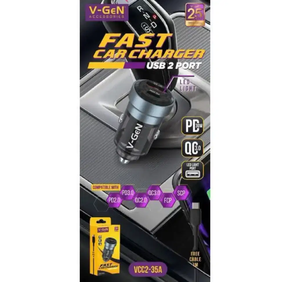 V-Gen FAST CAR CHARGER VCC2-35A free kabel  USB TYPE-C