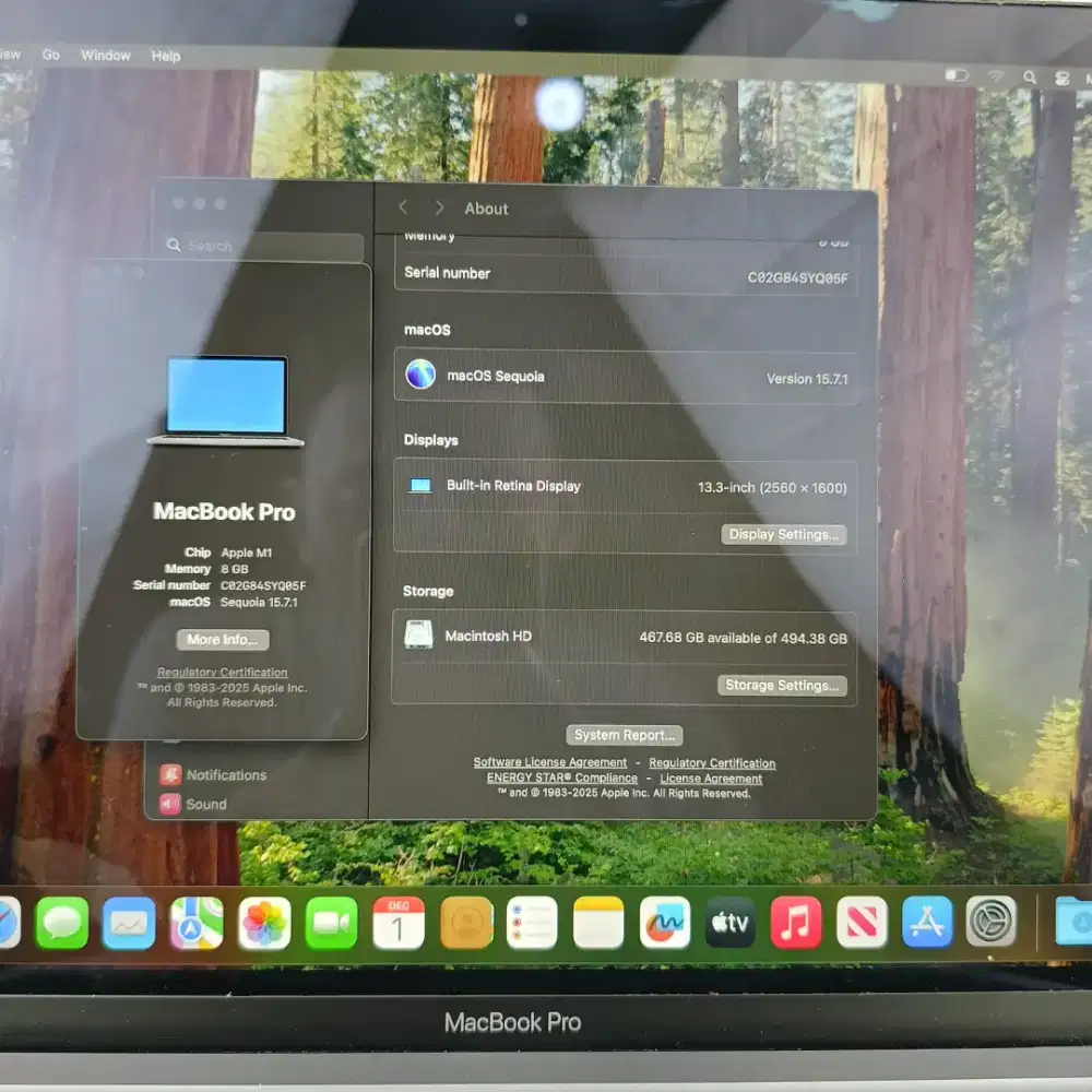 Macbook Pro M1 Ram 8 Ssd 512 Layar 13 inch Full set Space Grey