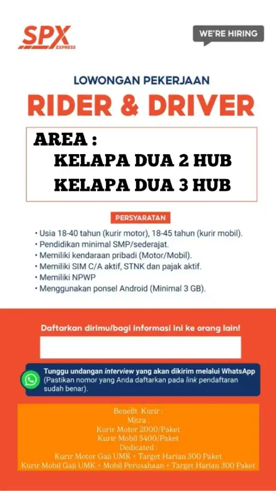 LOWONGAN KERJA KURIR PAKET SHOPEE EXPRESS RIDERS