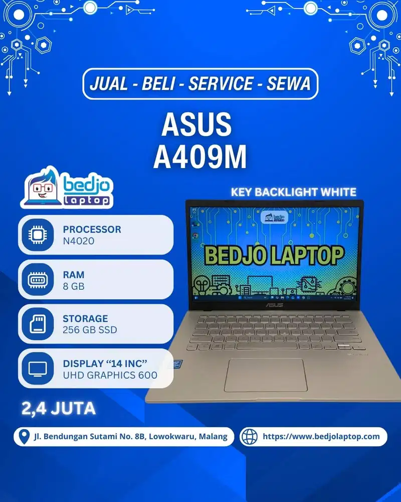 ASUS A409M TERINGAN!, LAPTOP BEKAS MALANG HARGA 2 JUTAAN
