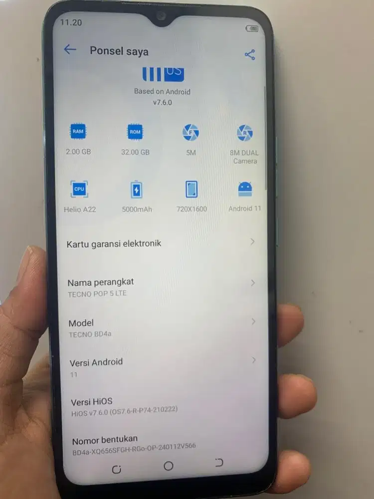Hp tecno pop 5 lite 2/32