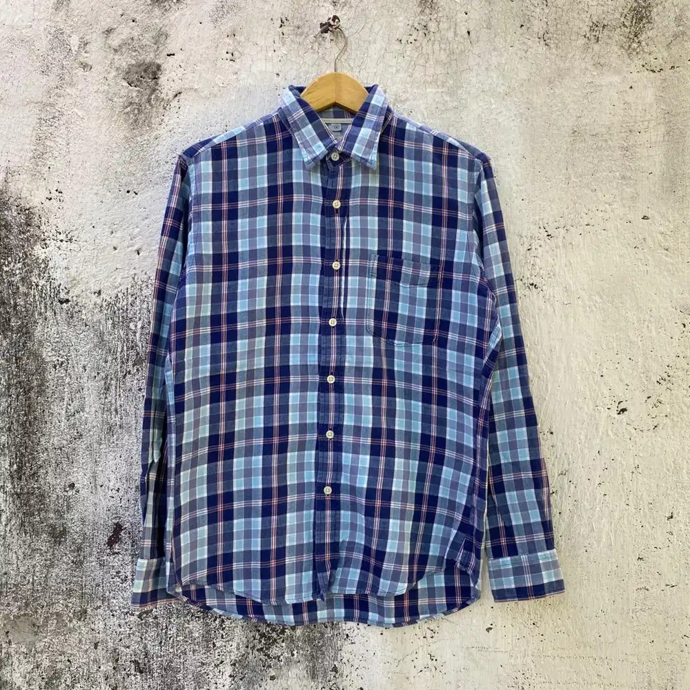Flanel Uniqlo - Size M fit L - Baju Kemeja Flannel biru
