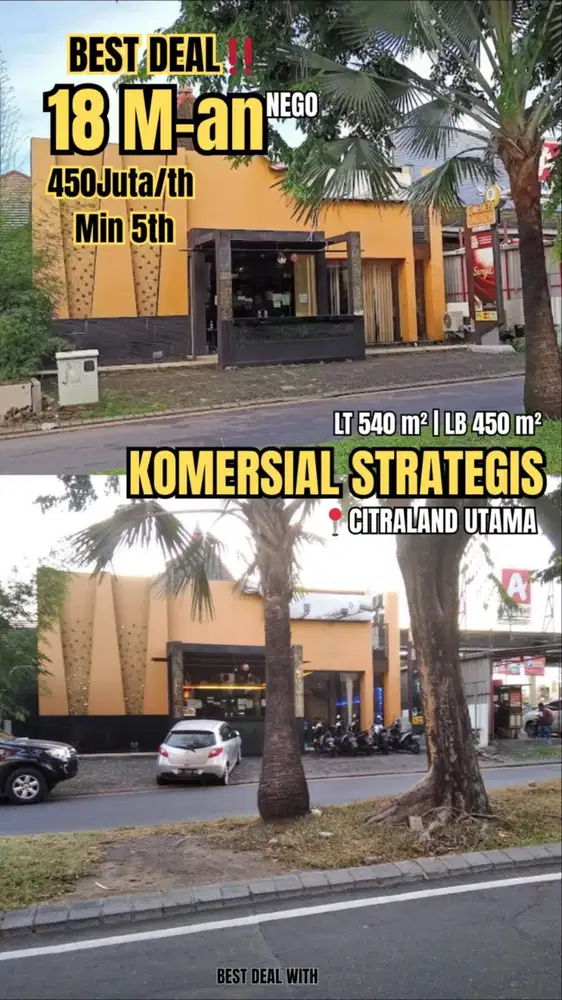 Dijual Bangunan Usaha Raya Gwalk Citraland Double Row Strategis