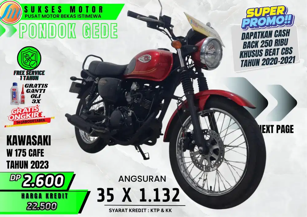 W175 CAFE TH 2023 DP RINGAN ANGS MURAH PROSES CEPAT CASH KREDIT