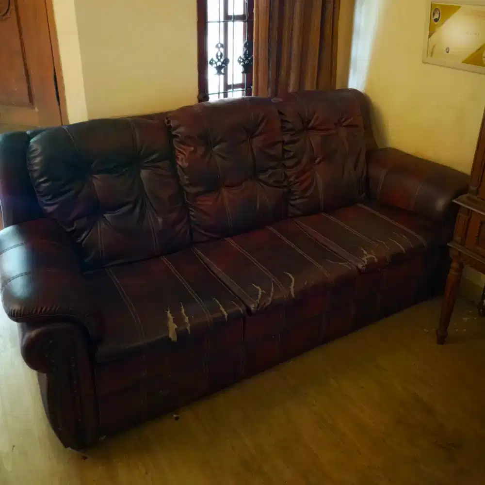 Sofa Mewah Set Kulit Asli Klasik Eropa