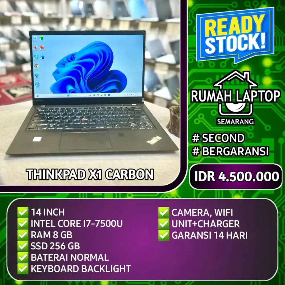 Lenovo Thinkpad X1 Carbon. Core i7 gen 7. Ram 8gb. ssd 256gb.