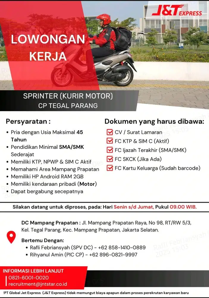 Dibutuhkan Sprinter Delivery J&T