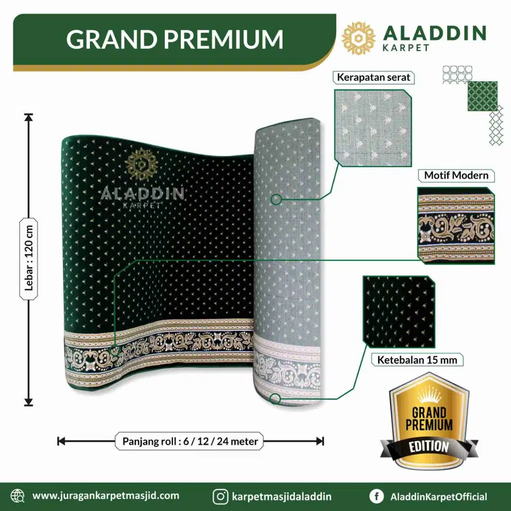 Karpet Masjid Import Turkiye GRAND PREMIUM - Meteran Permeter Hijau