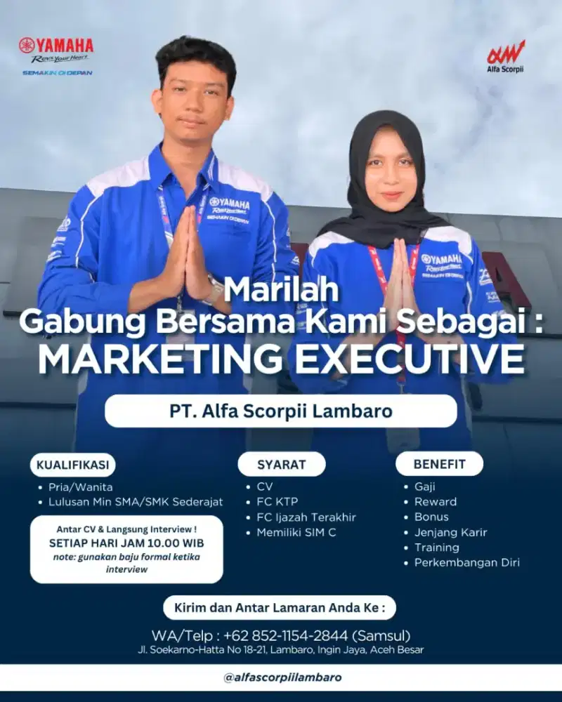 Lowongan kerja marketing yamaha alfa scorpii