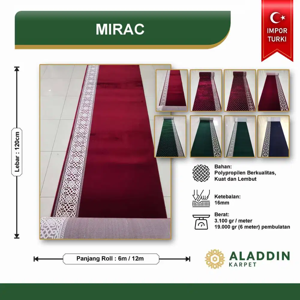Karpet Masjid Import MIRAC - Meteran Permeter Hijau Merah