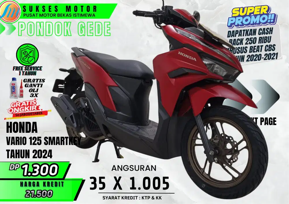VARIO 125 SMARTKEY TH 2024 DP MURAH ANGS RINGAN TANPA RIBET CASH KREDI