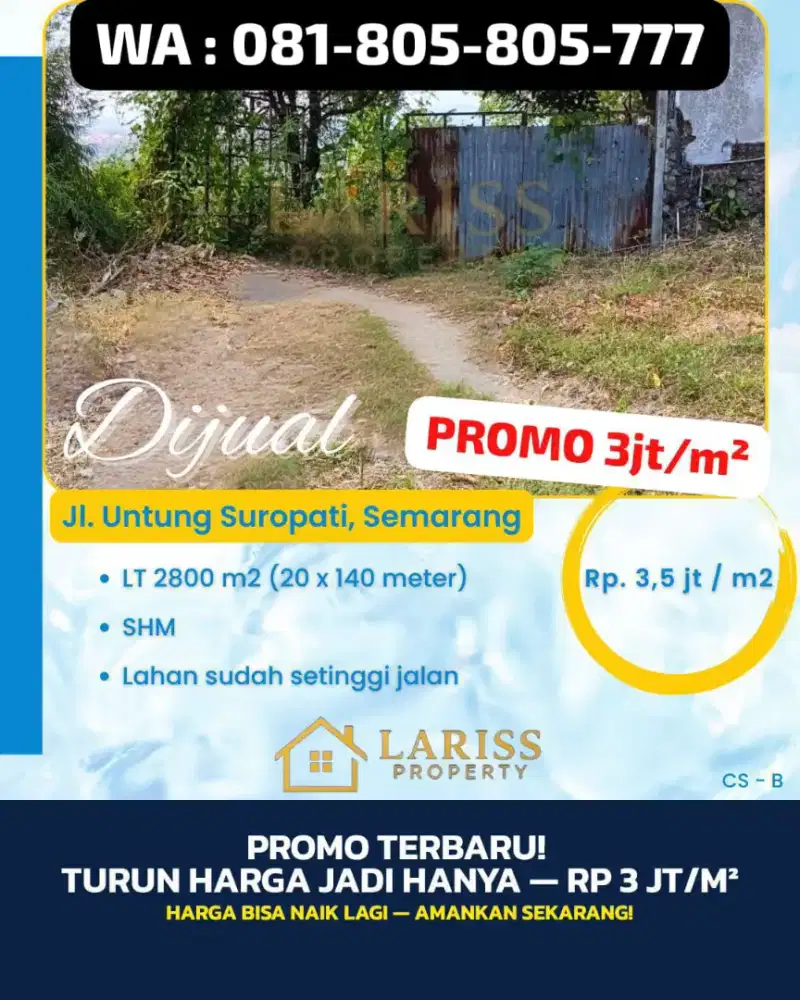 JUAL TANAH BONUS 200M! DEKAT PINTU KIC GATOT SUBROTO NGALIYAN - SHM