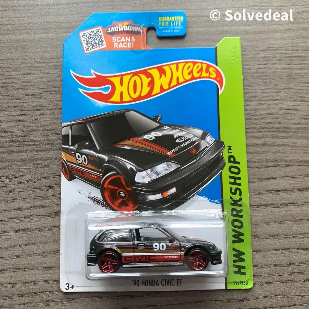 Hot Wheels 90 Honda Civic EF US Card 2015 Hitam