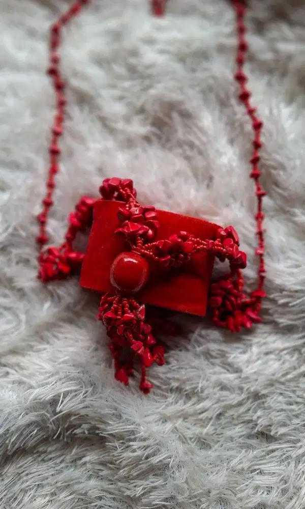 Kalung Batu Koral Merah Vintage Red Coral Panjang 65cm
