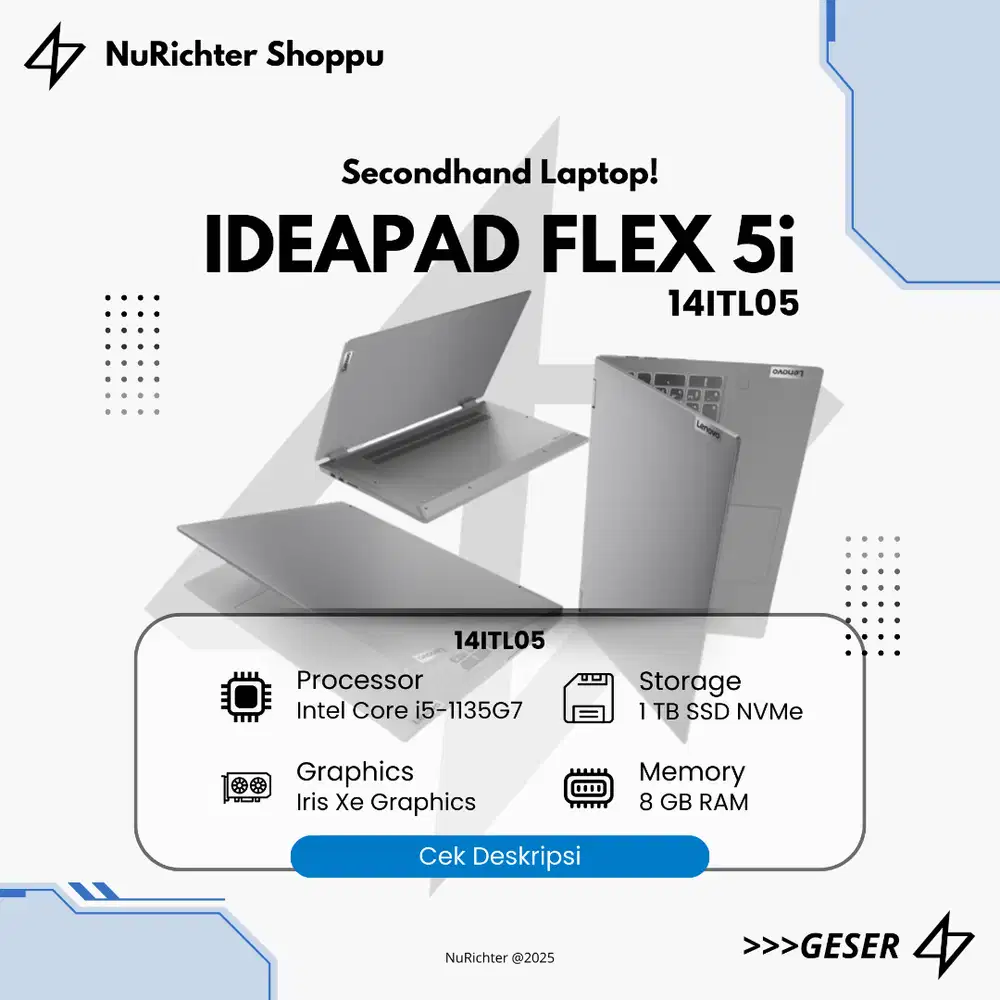 [BEKAS] LENOVO IDEAPAD FLEX 5i 14 I5-1135G7 8GB 1TB SSD TOUCH STYLUS