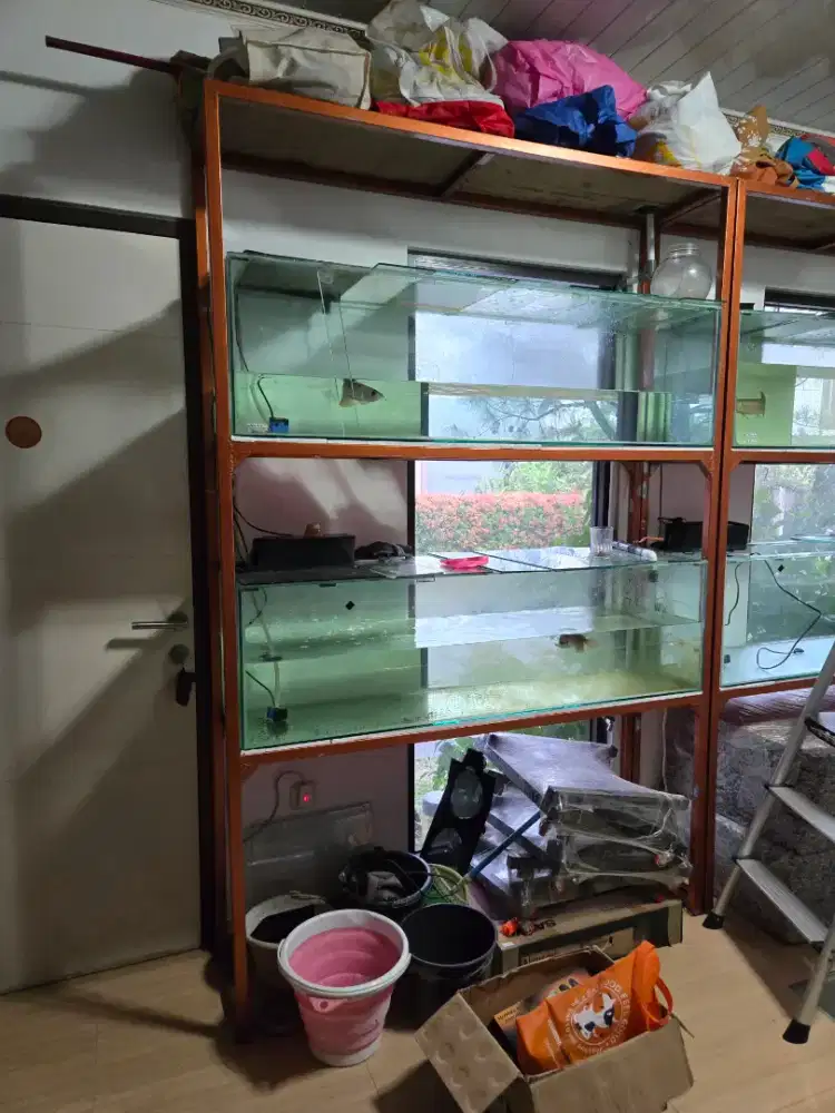 Jual murah borongan satuan bisa rak besi baja meja kaca aquarium ikan