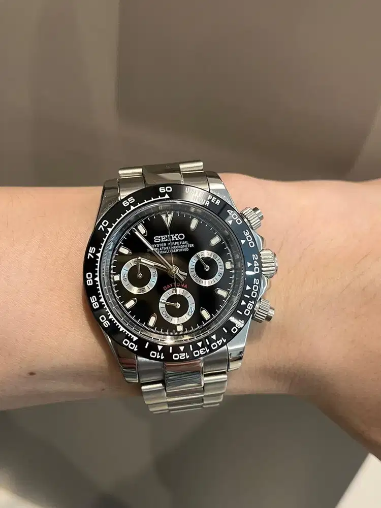 Seiko daytona chronograph hitam lengkap dengan box