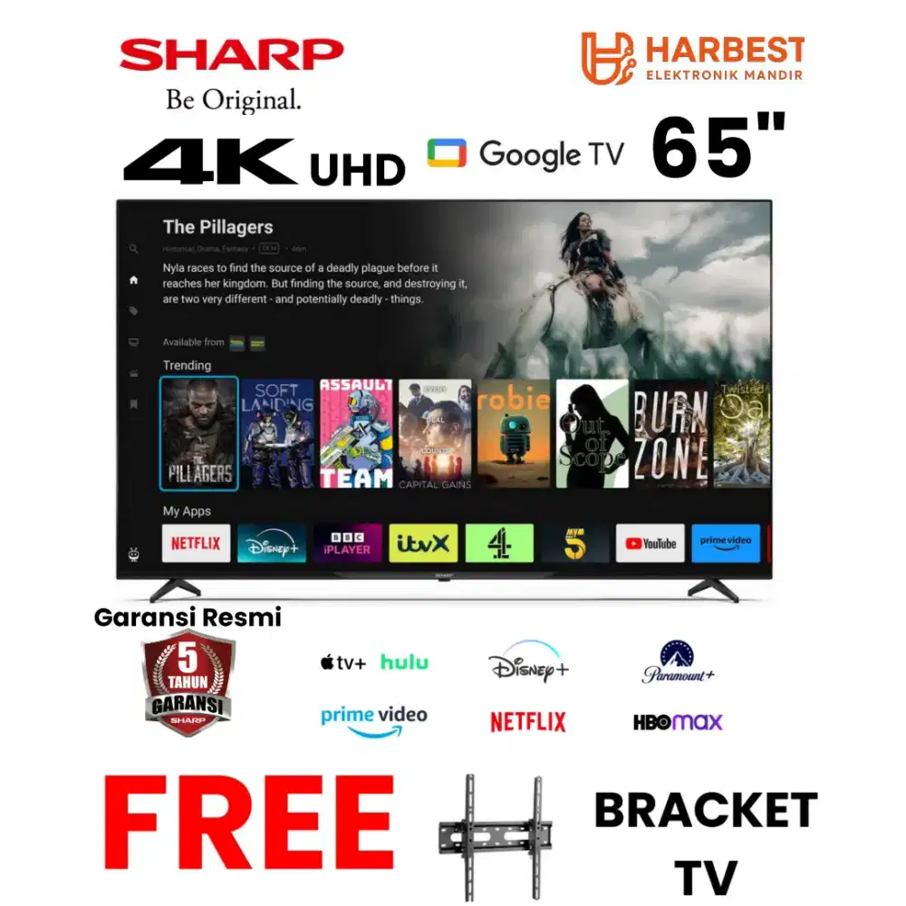 SHARP 4K UHD 65 Inch Google TV 4T-C65HJ6000I SolarCell Remote HDR10+
