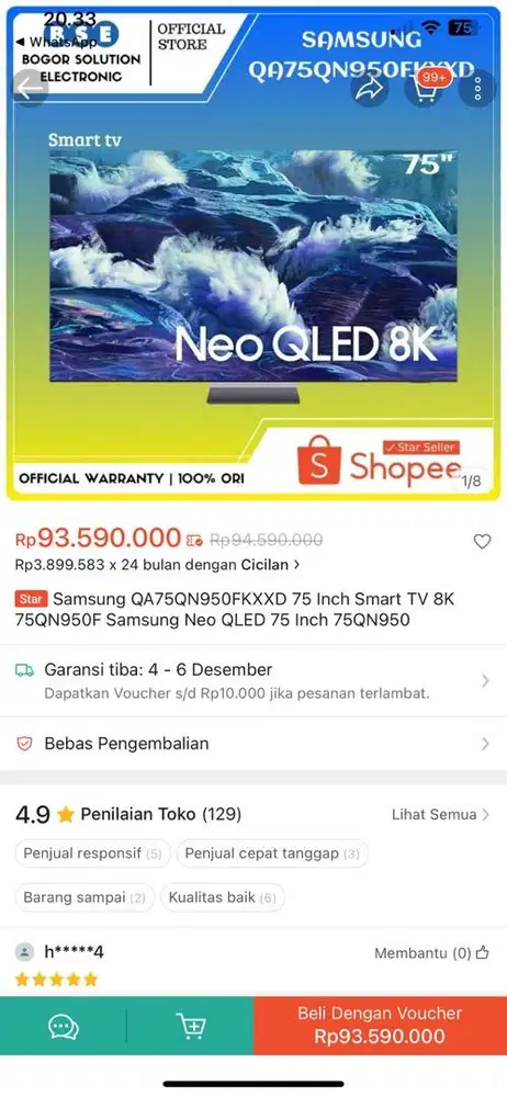 Dijual tv samsung neo Qled 75 inch smart tv