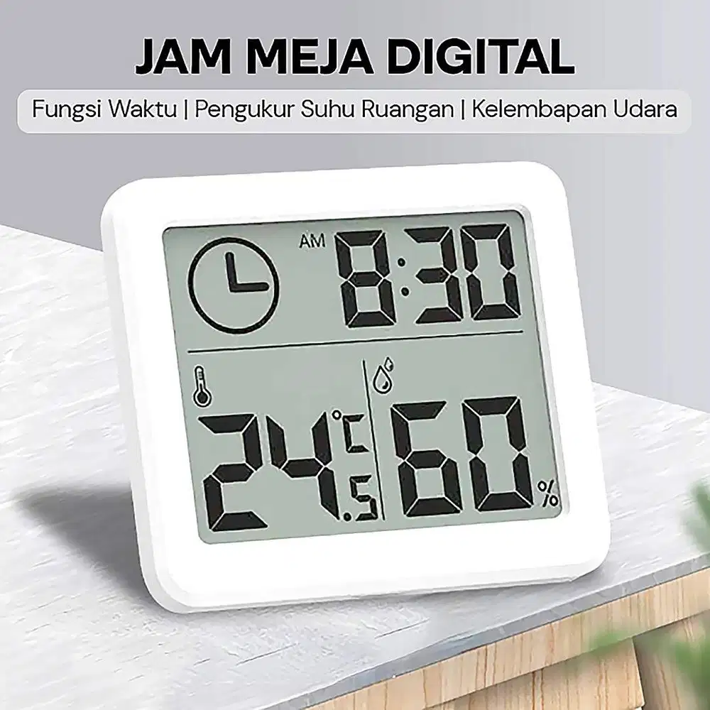 251110L Wall Desk Digital Clock Thermometer Hygrometer White Jam Meja