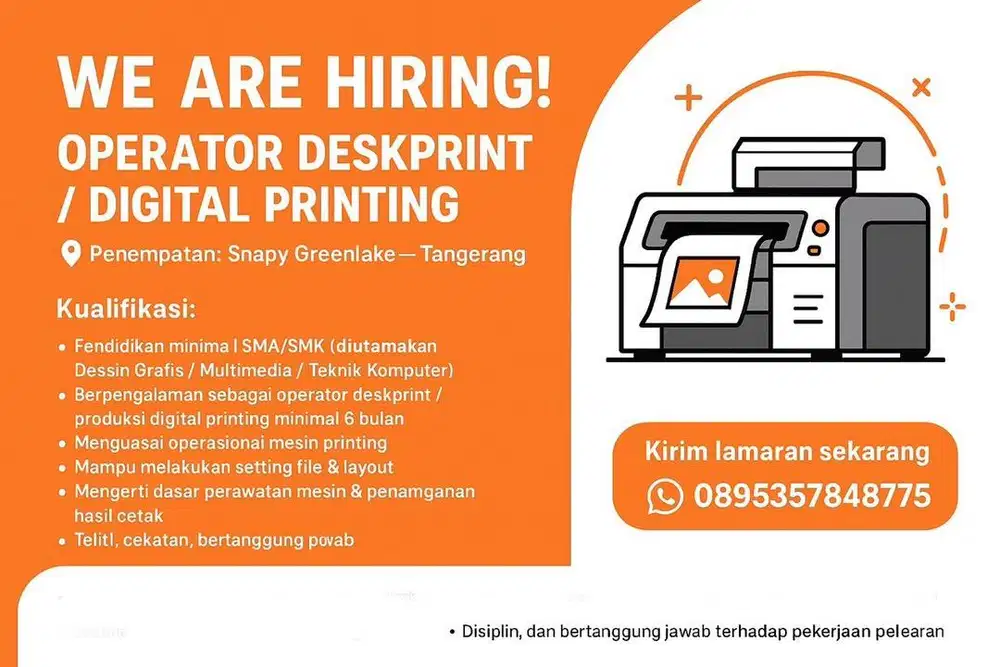 LOWONGAN KERJA OPERATOR PRINT & LAYOUT ( DESKPRINT )
