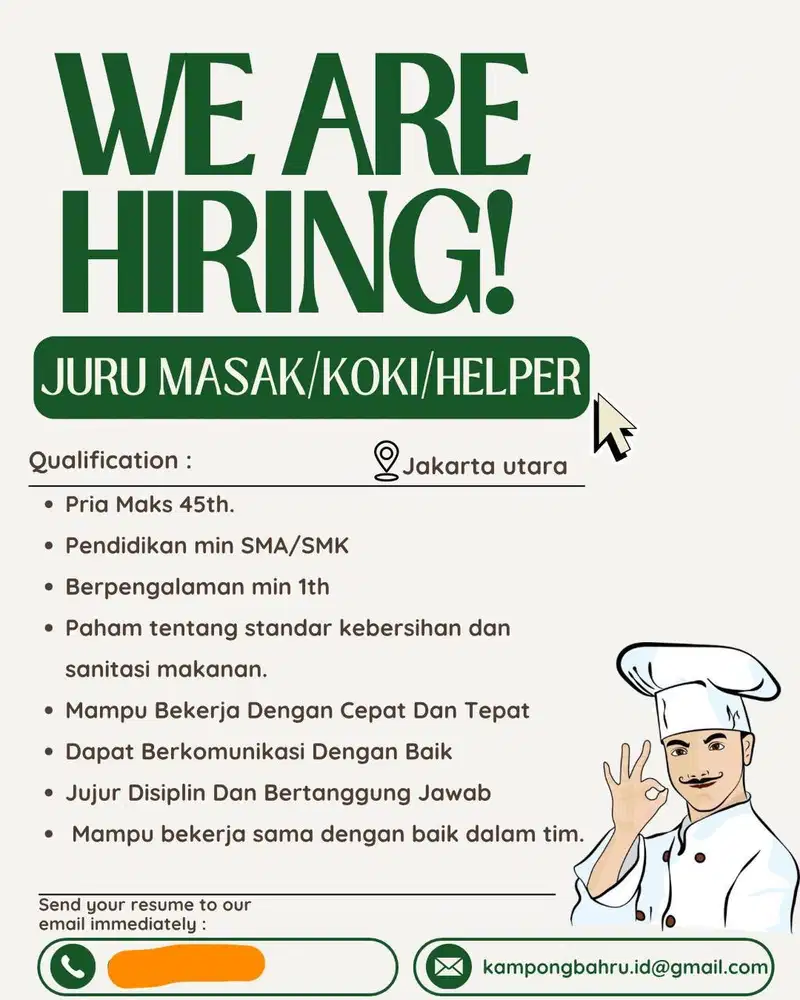 Lowongan Kerja juru masak atau koki