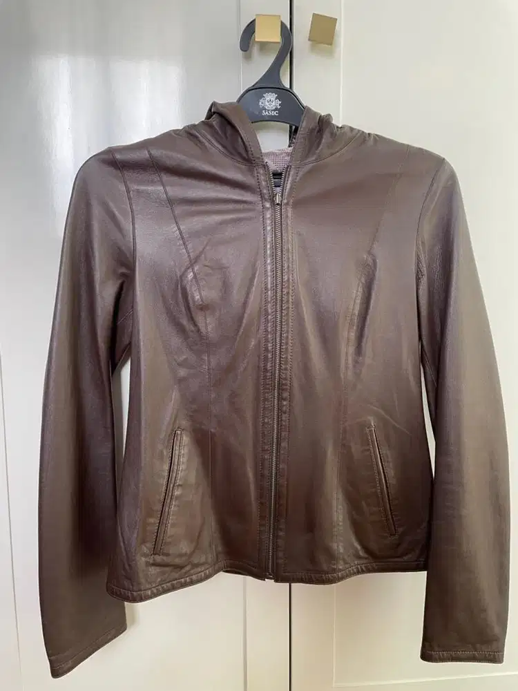 Authentic Polo leather jacket brown hoodie