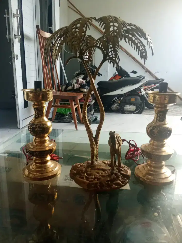 Patung Mesir Kuningan 1.5 kg &  lampu tidur tidur