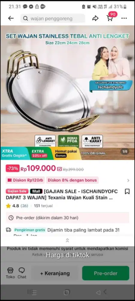 Dijual panci viral 1 set uk 24, 26, 28 cm