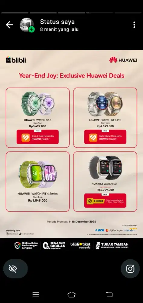 PROMO DESEMBER SMARTWATCH HUWEI POTONGAN 300K