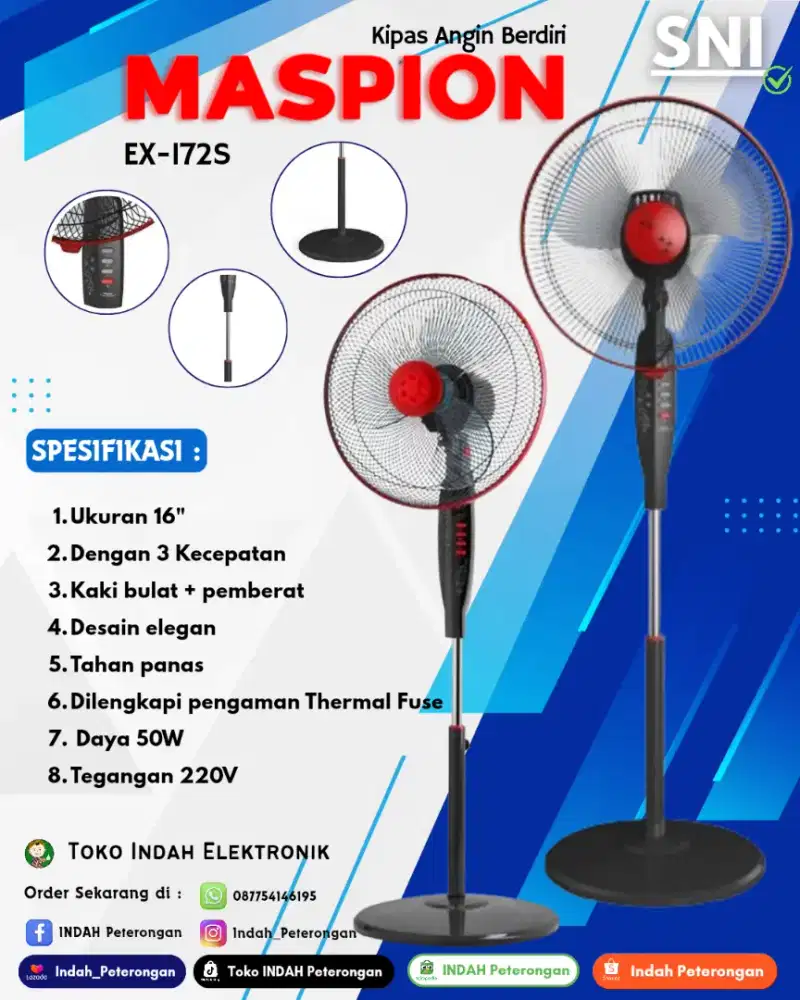 KIPAS ANGIN BERDIRI MASPION/KIPAS ANGIN KAKI BULAT/KIPAS ANGIN MASPION