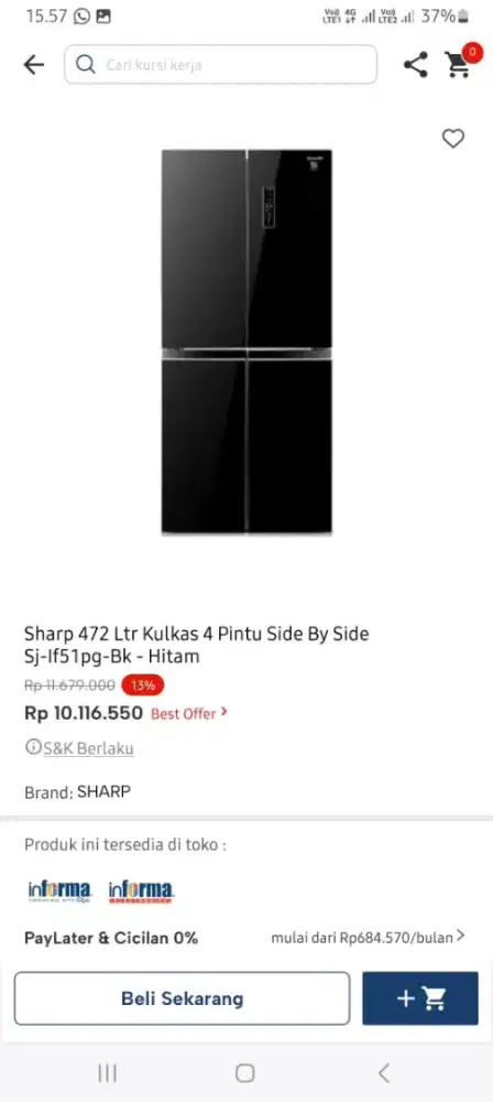 Ready stok kulkas sharp 4 pintu