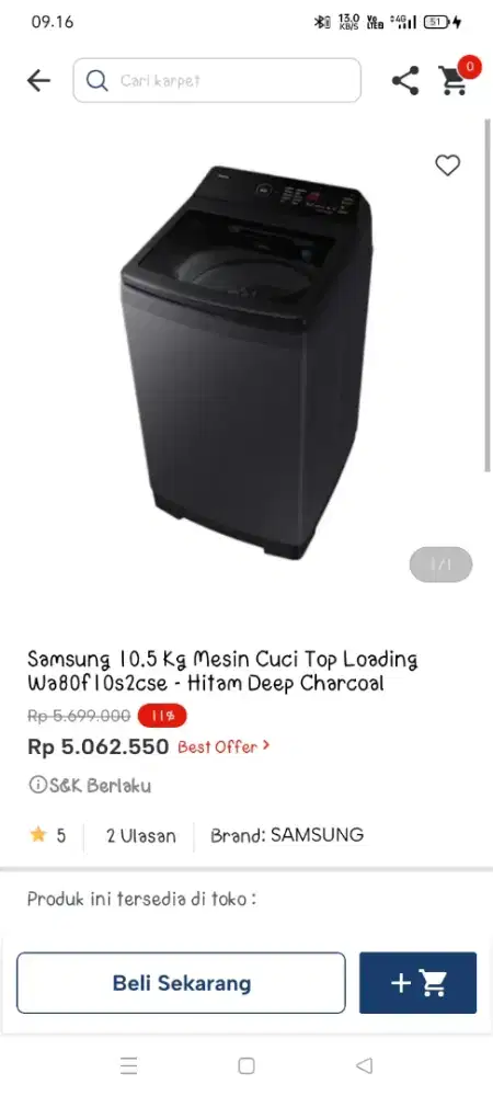 Promo mesin cuci 10,5KG samsung