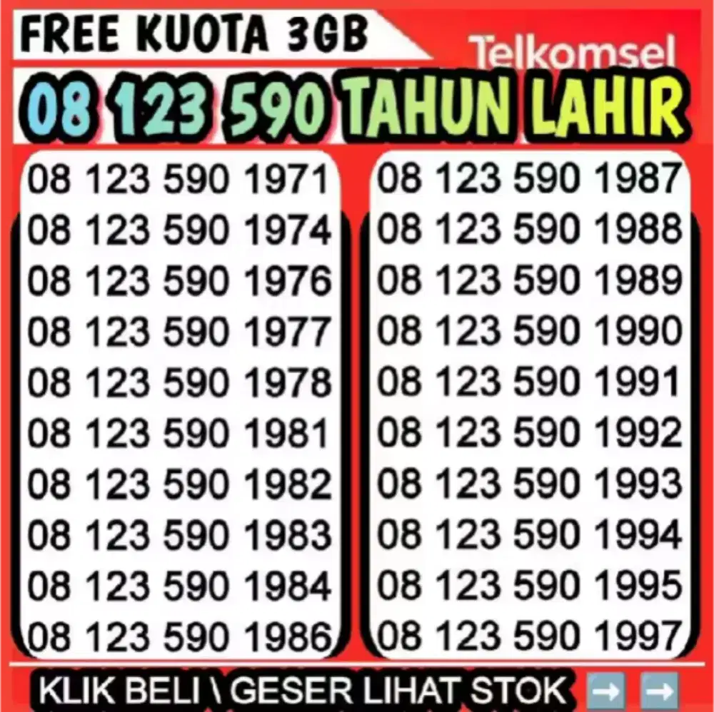 Cek BONUS 3 GB Tahun Lahir Kartu Perdana Nomor Cantik Telkomsel